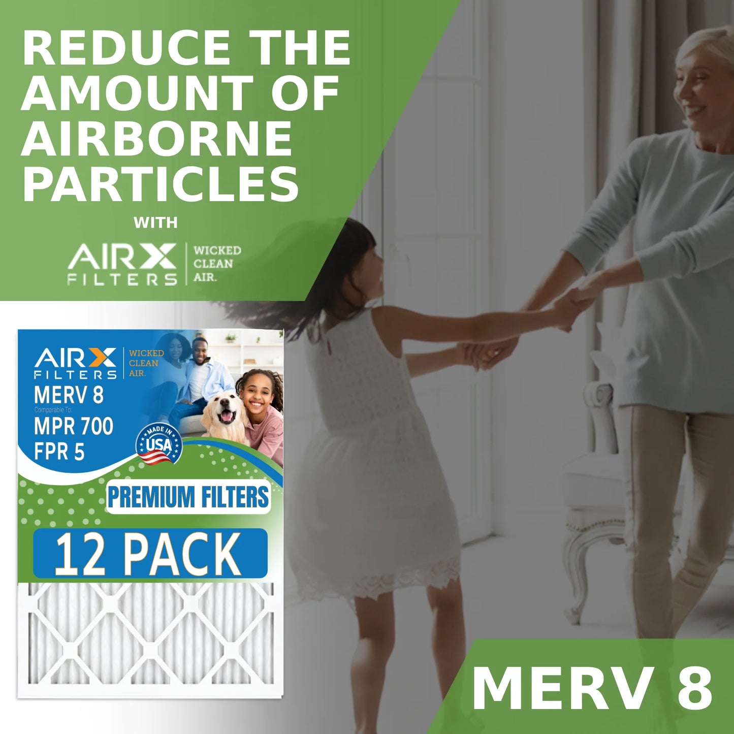 & Comparable of Rating, Furnace Filter AIR. 12 Air WICKED FILTERS CLEAN 8 Pack MPR - 16x30x1 Filters by FPR 5 Made to USA AIRX in 700 MERV