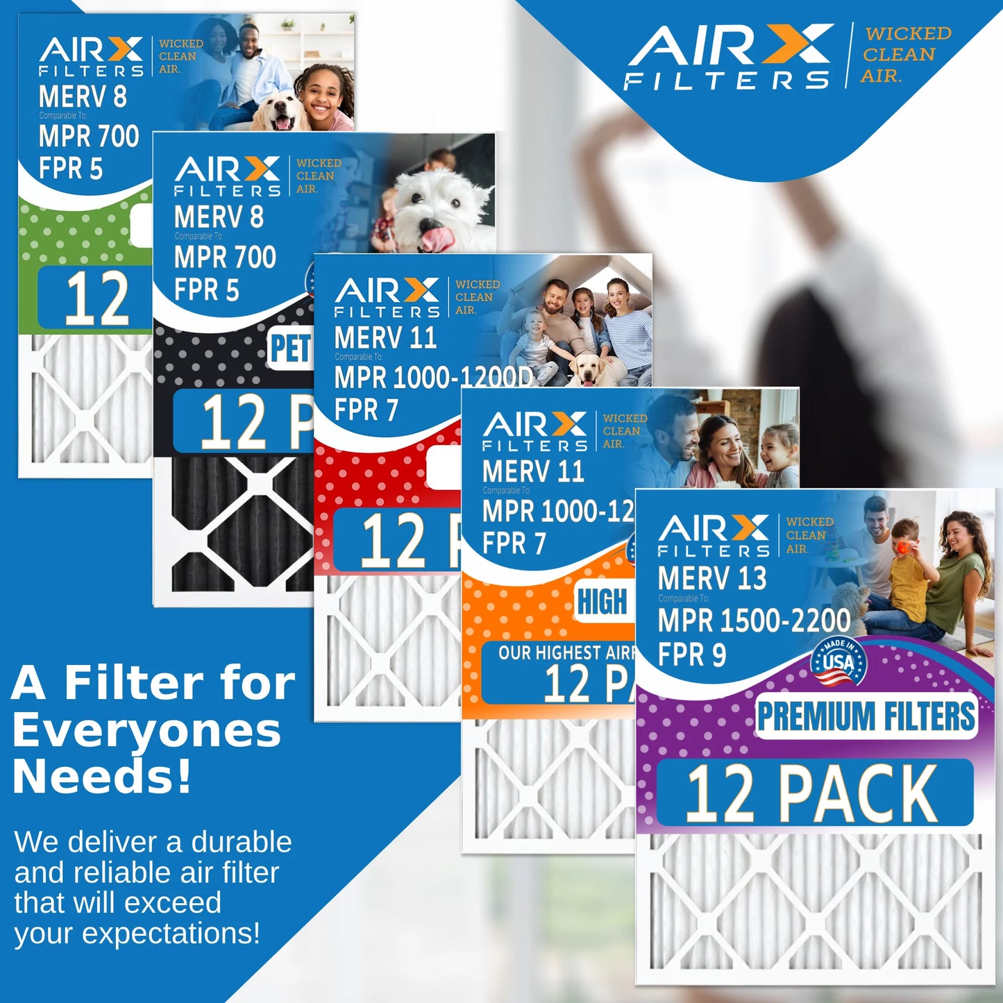 & Comparable of Rating, Furnace Filter AIR. 12 Air WICKED FILTERS CLEAN 8 Pack MPR - 16x30x1 Filters by FPR 5 Made to USA AIRX in 700 MERV