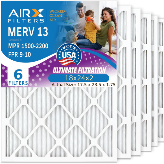 & CLEAN Premium Filter FPR Filters MERV - USA AC Furnace 13 Air FILTERS AIRX by Electrostatic 18x24x2 Made HVAC WICKED Comparable Pack MPR Conditioner AIR. 2200 Pleated Air Filter 9 to 18x24x2 1500 6